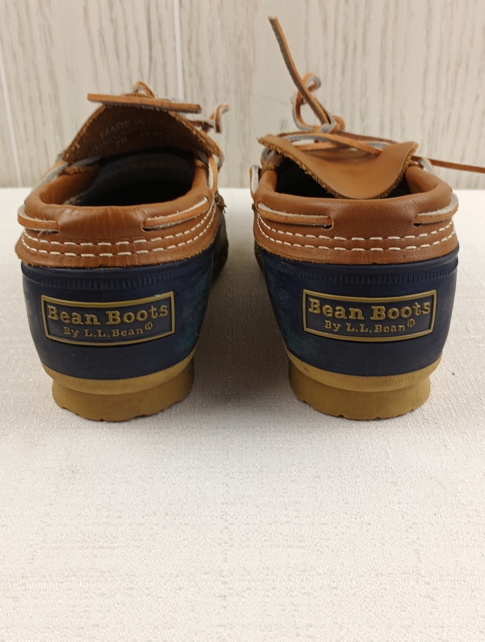 L.L. Bean tan leather &blue rubber low ankle gumshoe duck boot womens sz. 7M - Picture 9 of 15